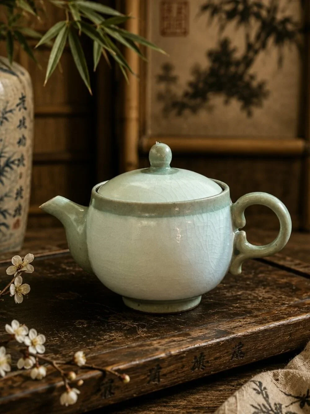 Charming Vintage Apple Shaped Artisan Pottery Teapot